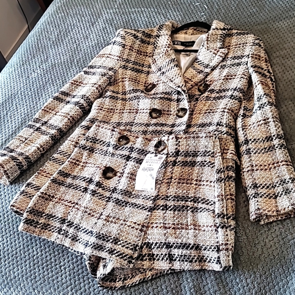 Zara Two Piece Plaid Tweed Blazer - Skort/Short Set - M/L
